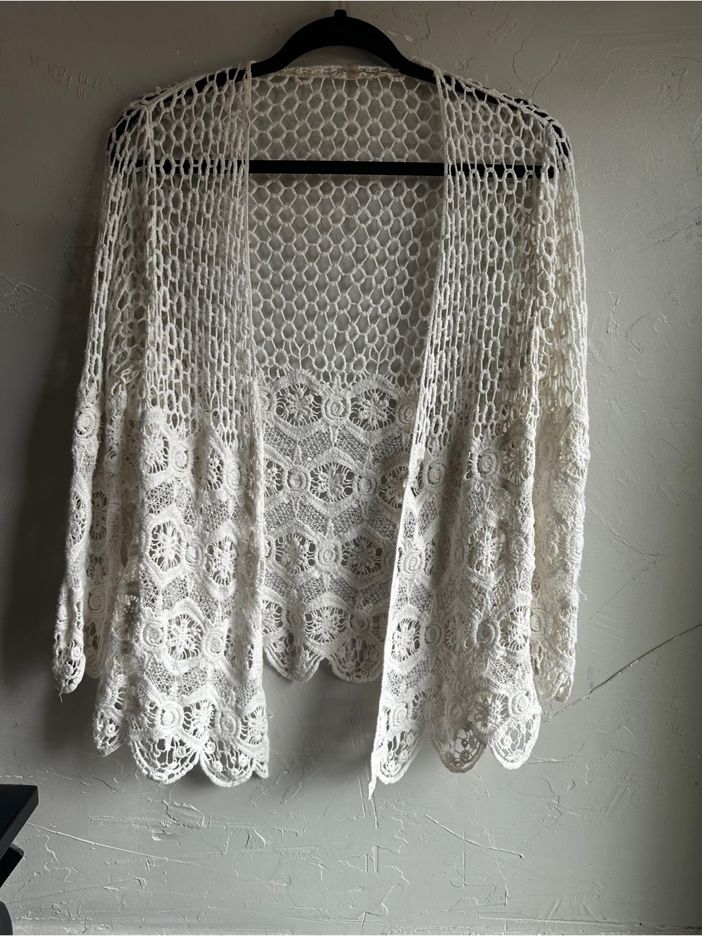 Ivory Crochet Lace Kimono Cardigan Boho Fairycore Layering L XL